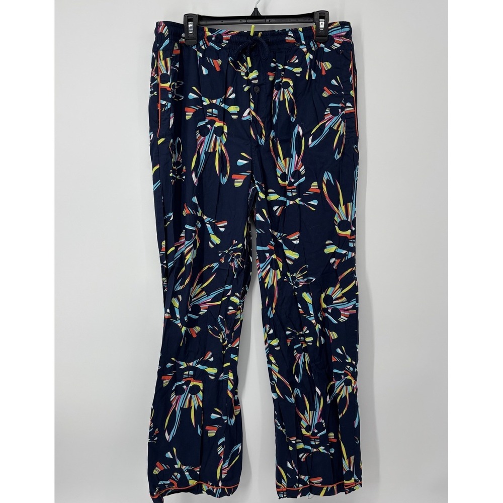 Psycho Bunny Men's Lounge Pajama Pants Large Blue Lime Bunny Logo‎ All Over